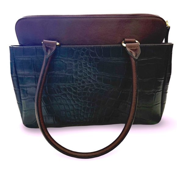 ANTONIO MELANI Black Leather Croc-Embossed Tote Bag NWOT - Picture 6 of 13